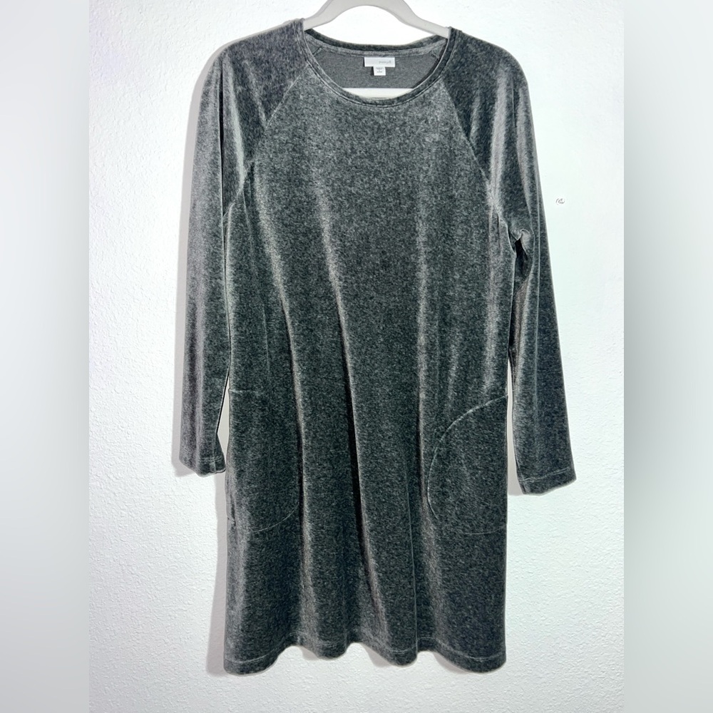 Pure Jill Large Shift Dress‎ Gray Velour Pima Cotton Blend Long Sleeve